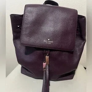Kate Spade Sinch Pebbled Leather Medium Flap Backpack In Dark Purple kate spade new york Backpack Purple Bags & Handbags for  main image 3